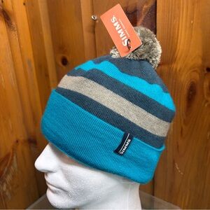 Simms Women’s Fleece Lined Pom Hat - Pond - NEW With Tags - Soft Fishing Warm